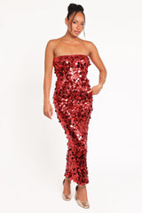 Karlie Strapless Sequin Maxi Dress - Red