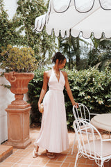 Marie Halterneck Maxi Dress - Pink Stripe