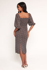 Oona Midi Dress - Brown Blue Floral