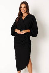 Paxton Long Sleeve Midi Dress - Black