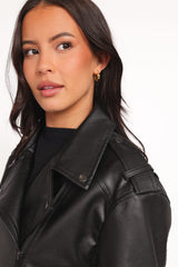 Parsons Oversized Faux Leather Moto Jacket - Black
