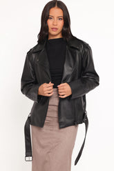 Parsons Oversized Faux Leather Moto Jacket - Black