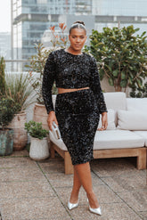 Quinne Cropped Sequin Top - Black