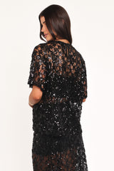 Yonder Sheer Lace Tee Top - Black