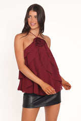 Zorina Halter Neck Chiffon Top - Burgundy