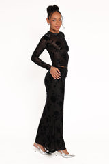 Emily Burnout Velvet Skirt - Black