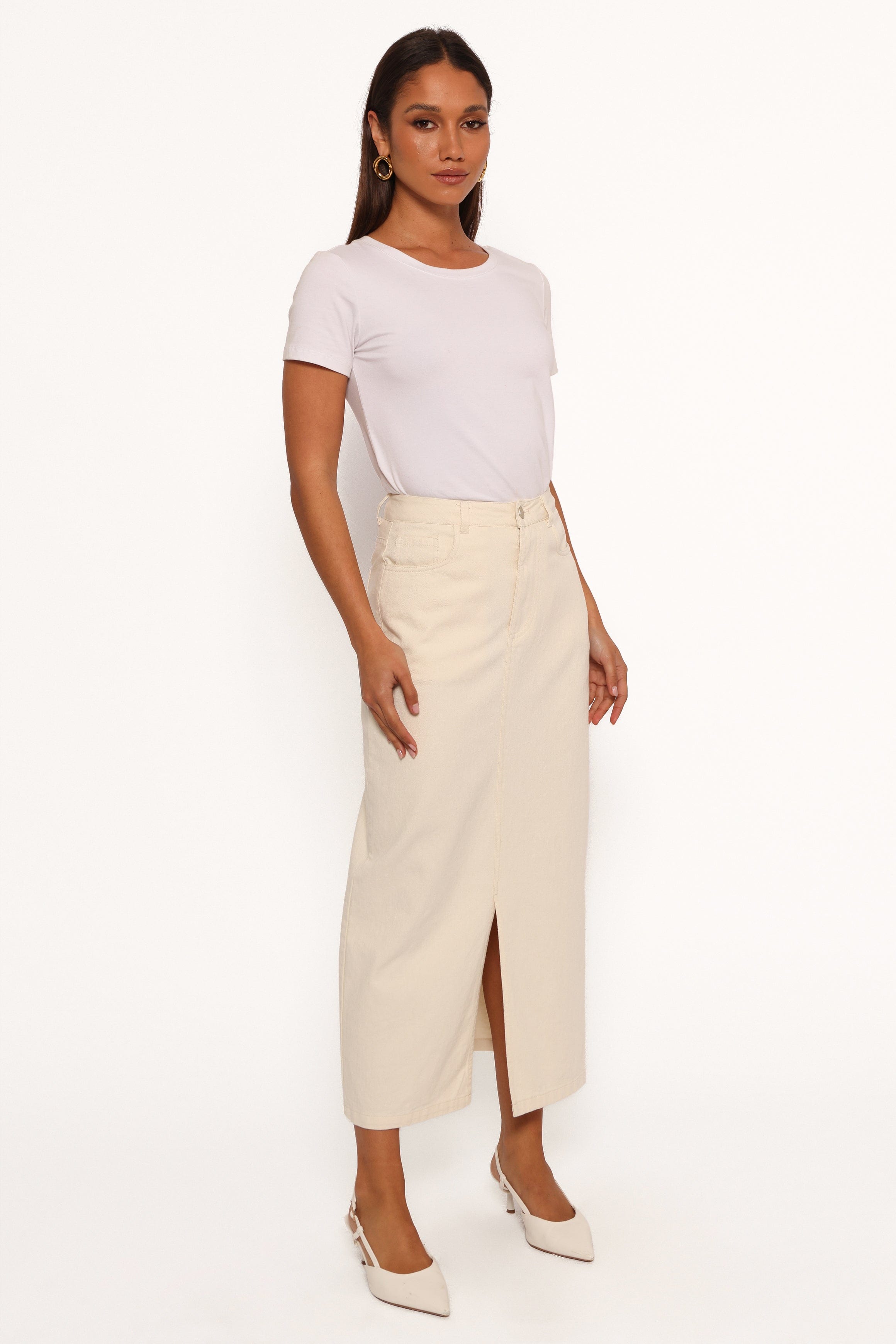 Kellen Corduroy Midi SKirt - Cream