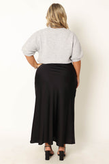 Nellie Satin Midi Skirt - Black