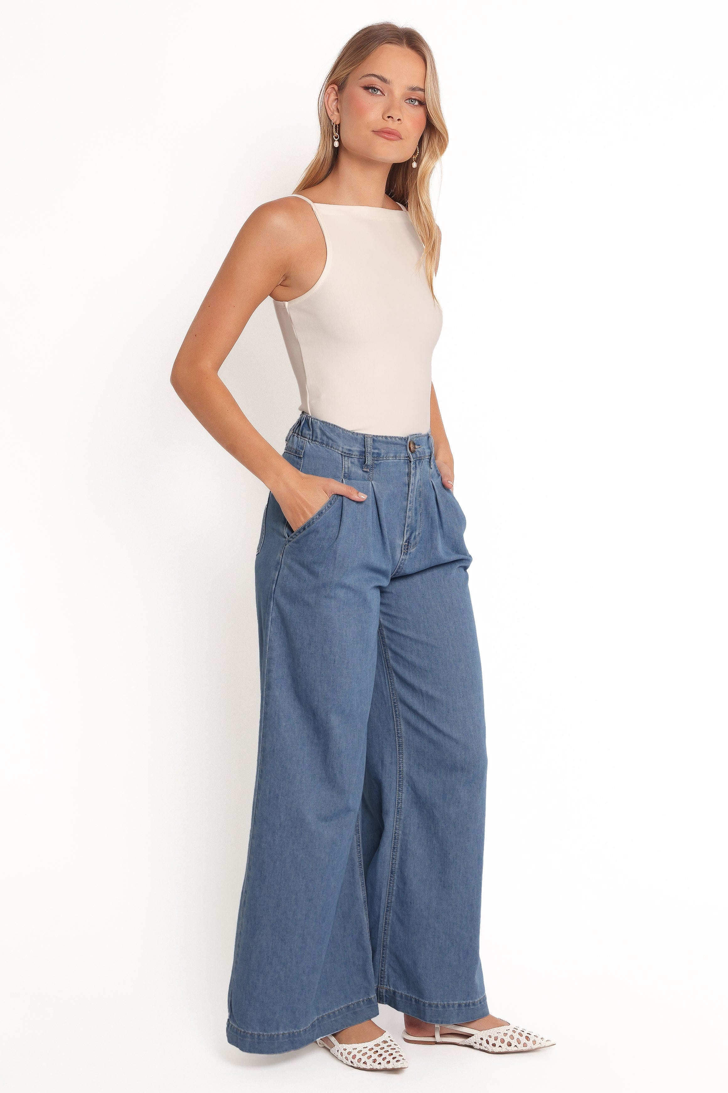 Rosalee Chambray Wide Leg Pant - Medium Denim