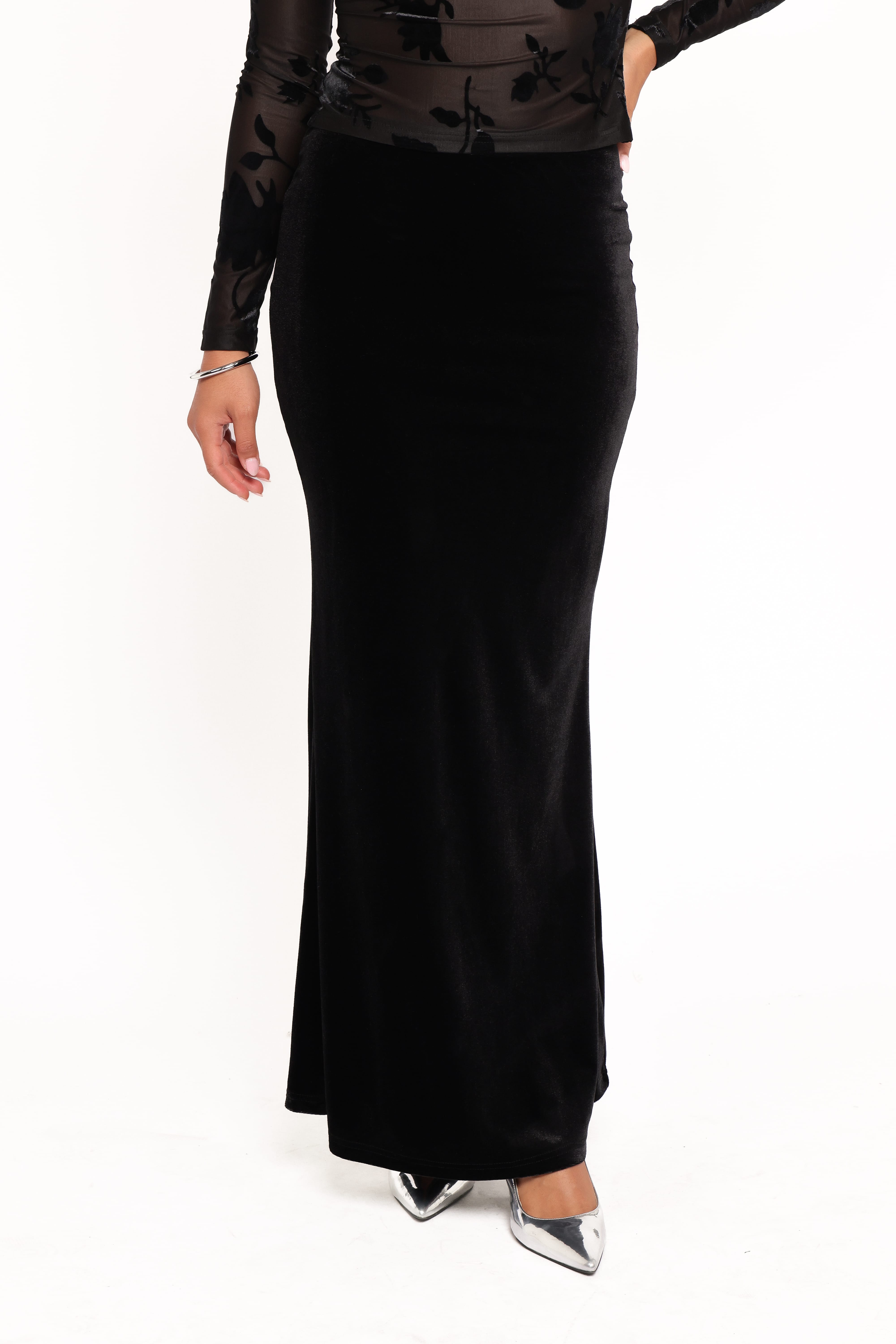 Velman Velvet Maxi Skirt - Black