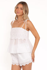 Zera Eyelet Scallop Shorts - White