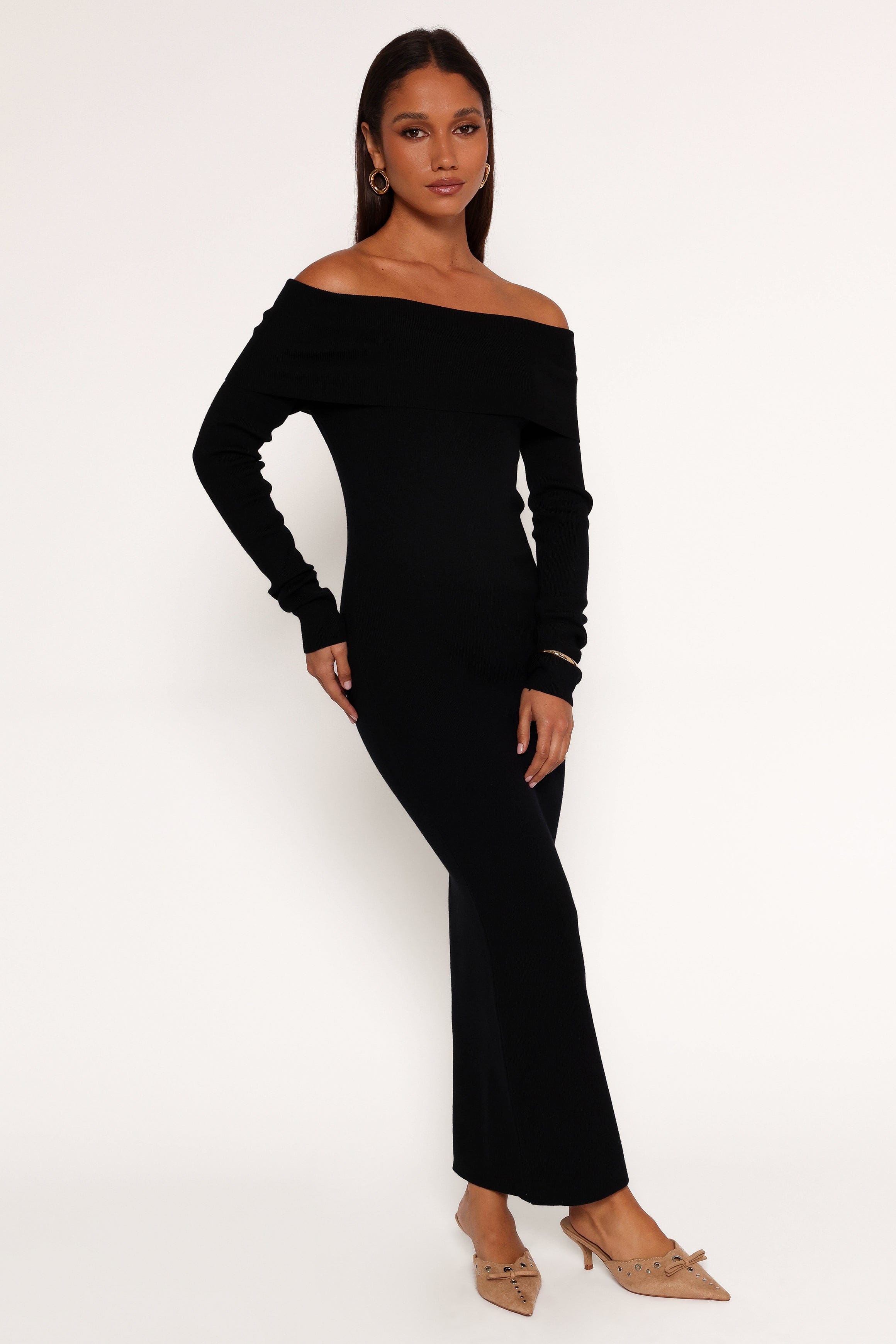Archie Off the Shoulder Midi Dress - Black