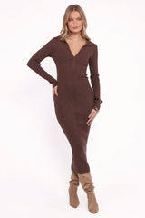 Collins Long Sleeve Midi Dress - Chocolate