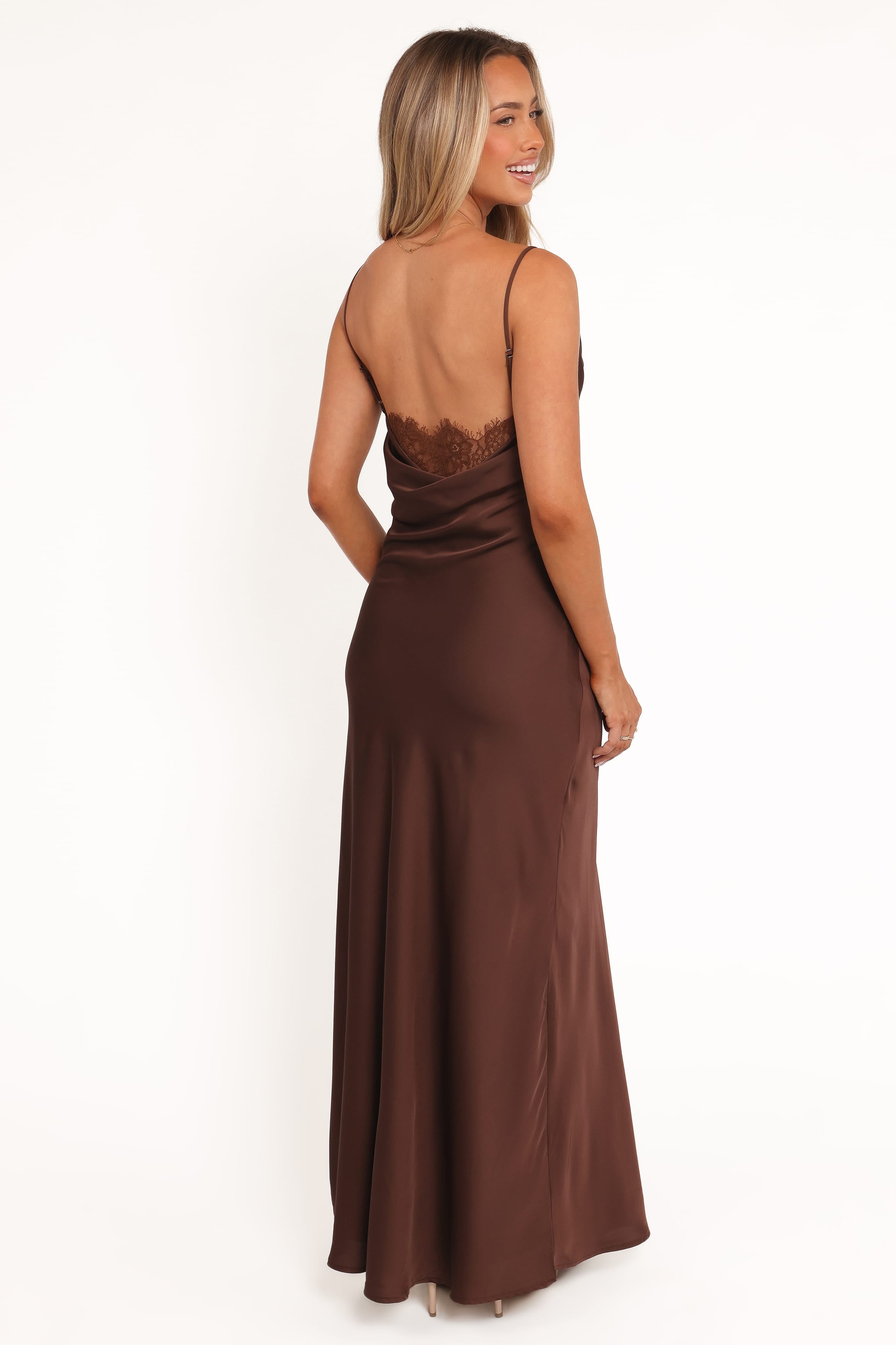 Evana Lace Maxi Dress - Brown
