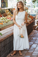 Evie Button Front Maxi Dress - White