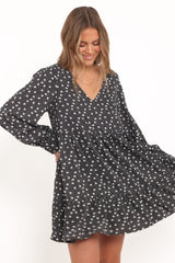 Frankie Long Sleeve Mini Dress - Black Floral
