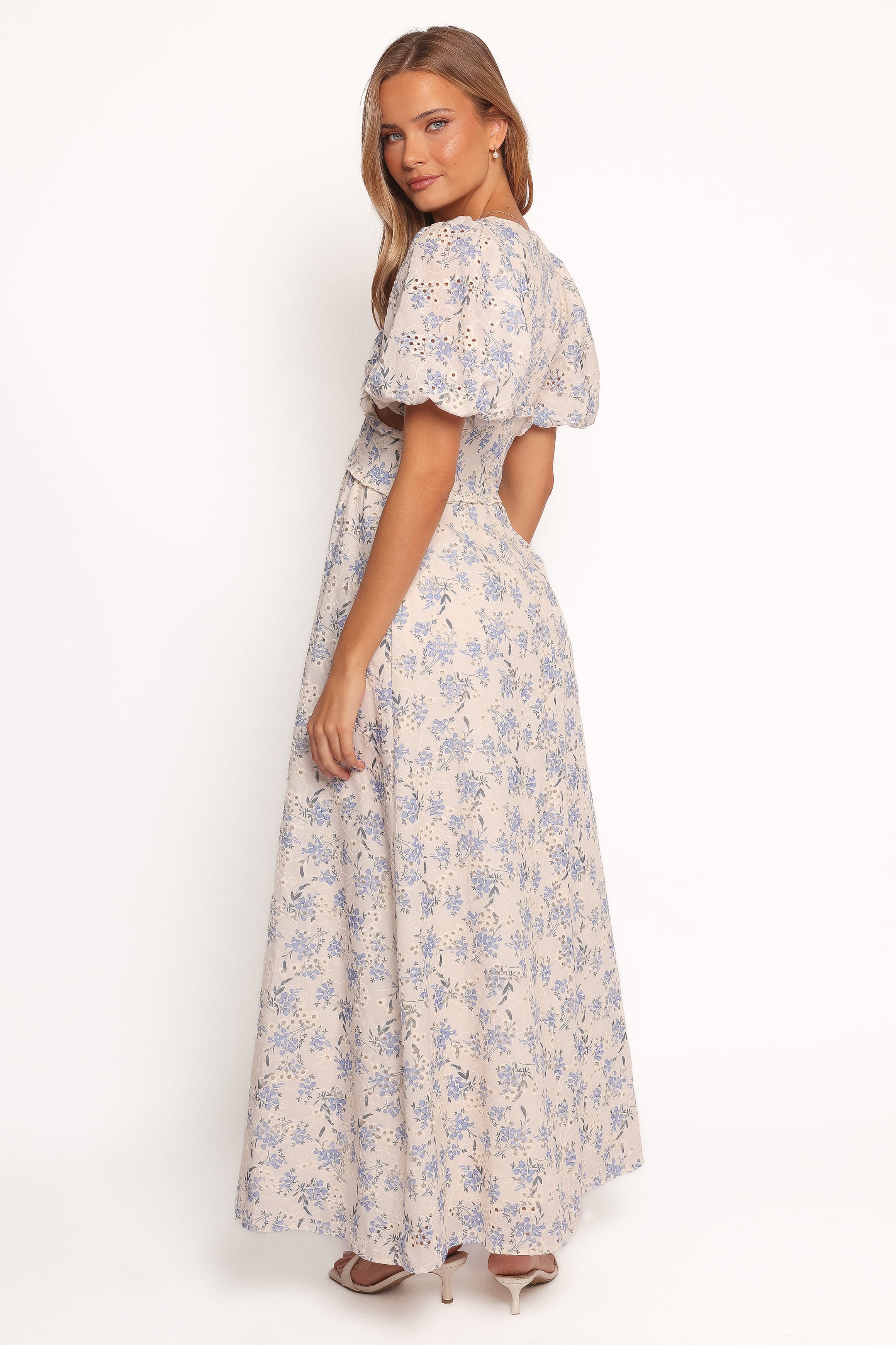 Jemima Puff Shoulder Maxi Dress - Blue Floral