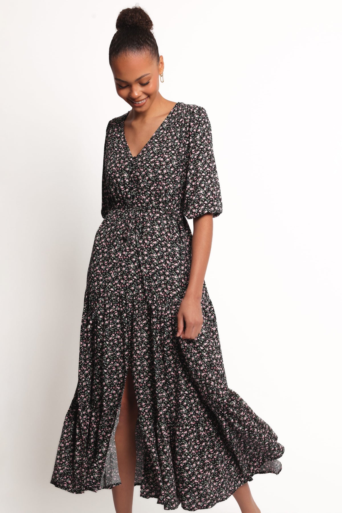 Kelda Dress - Black Rosebud Floral
