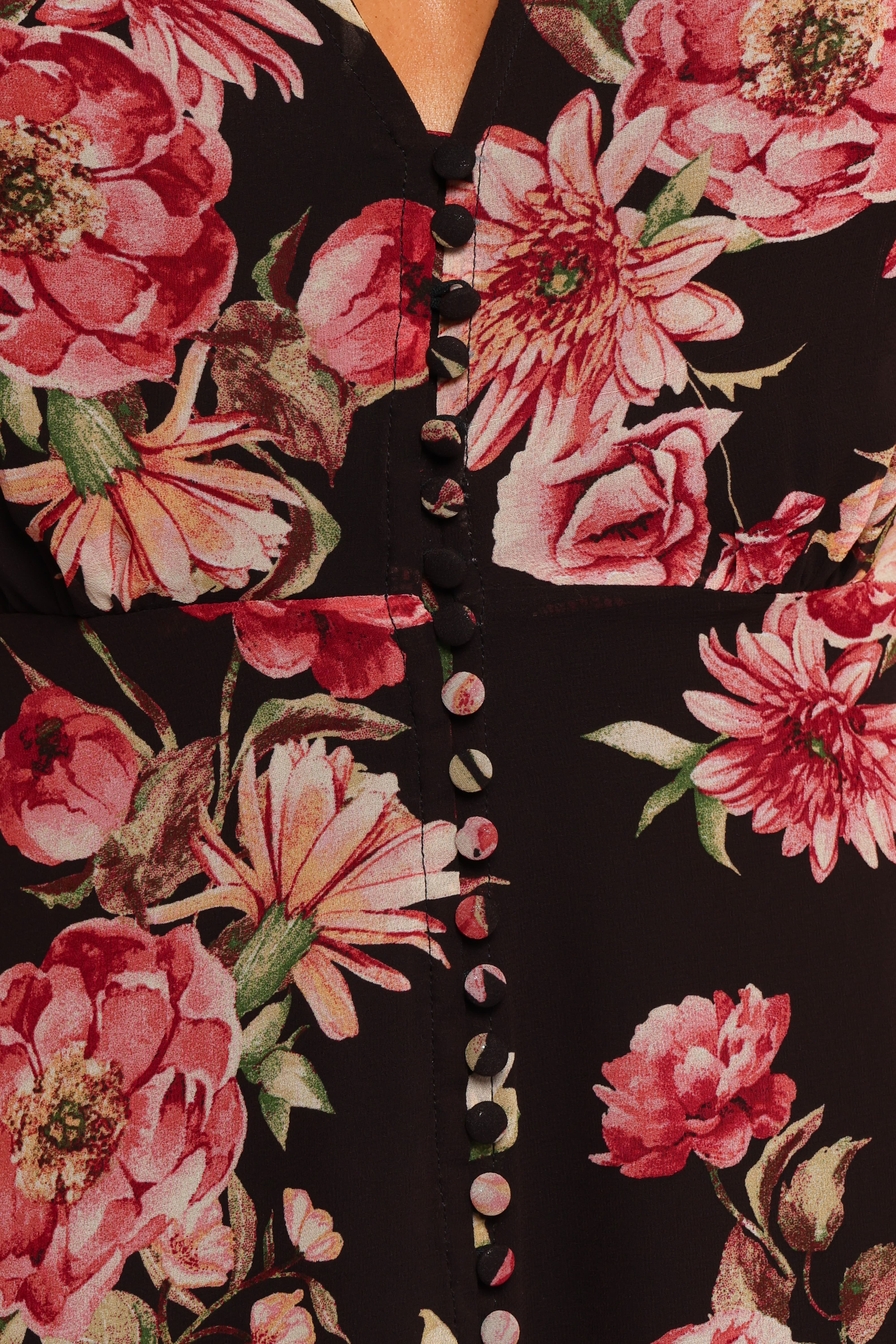 Logen Floral Midi Dress - Black Floral