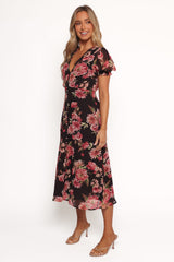 Logen Floral Midi Dress - Black Floral