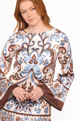 Megan Mini Dress - Ivory Brown Blue