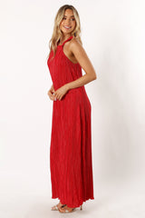 Melody Plisse Halter Maxi Dress - Red