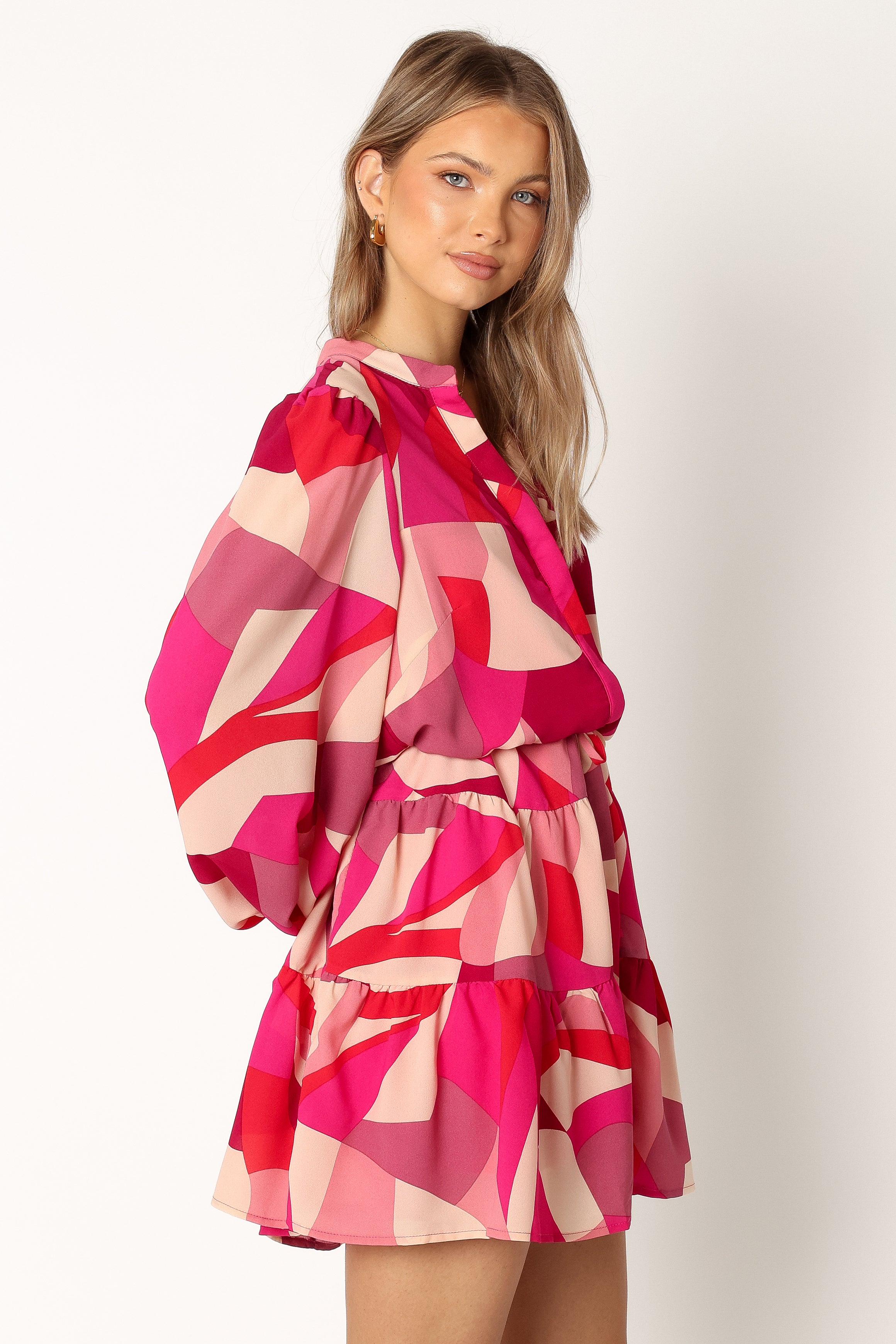 Milly Long Sleeve Mini Dress - Red Magenta