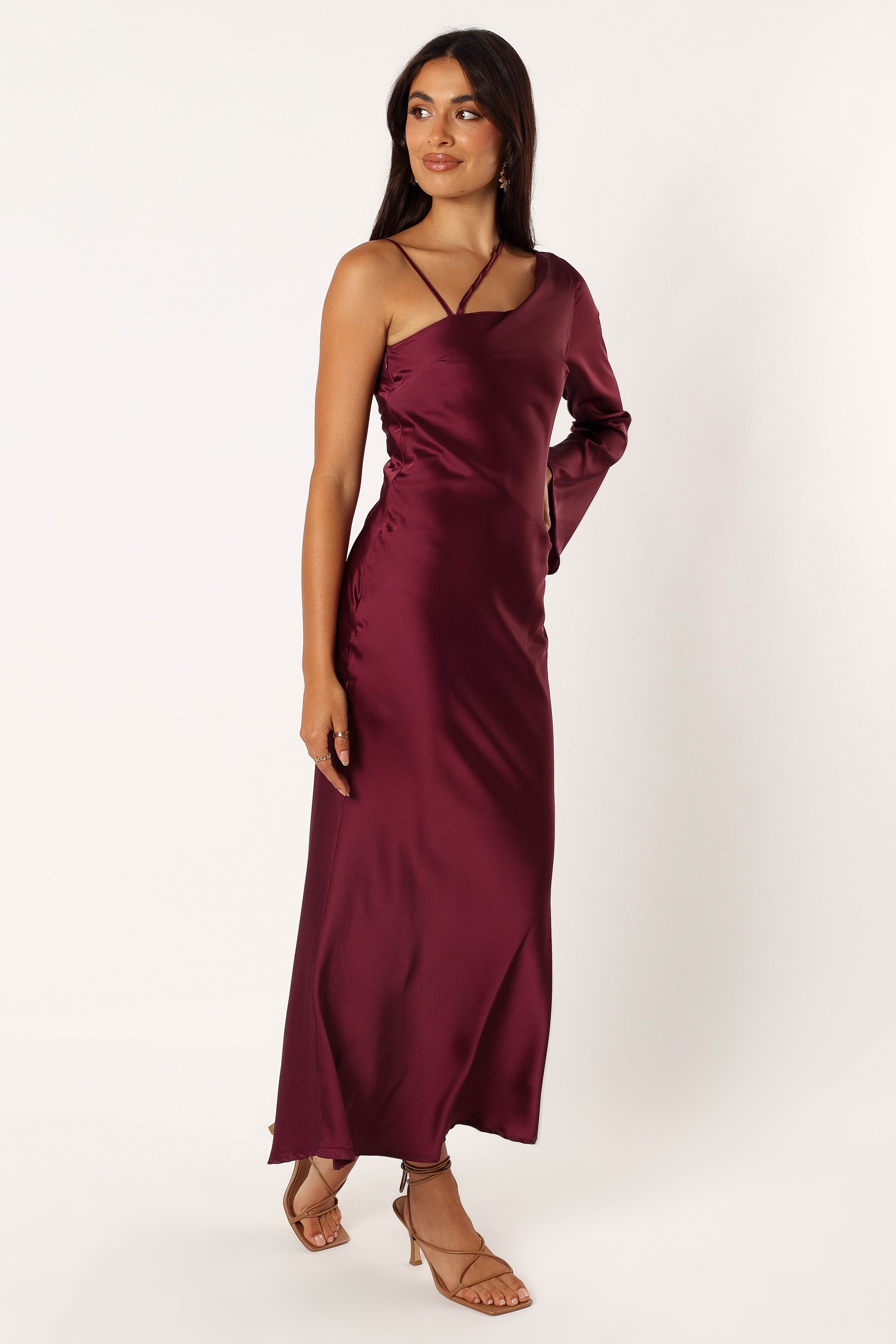 Moly One Shoulder Midi Dress - Wine