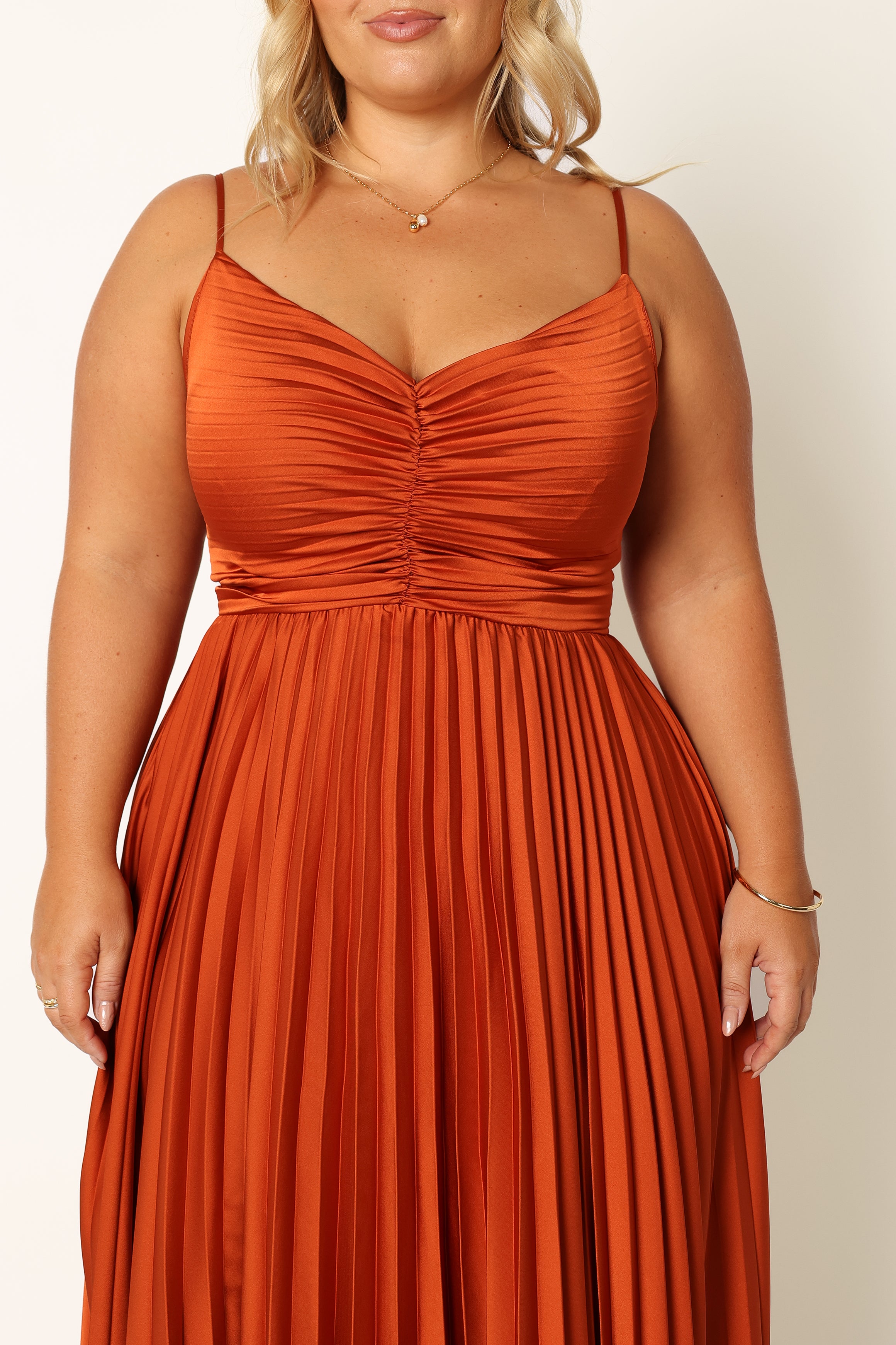 Naira Pleated Maxi Dress - Sunset Orange