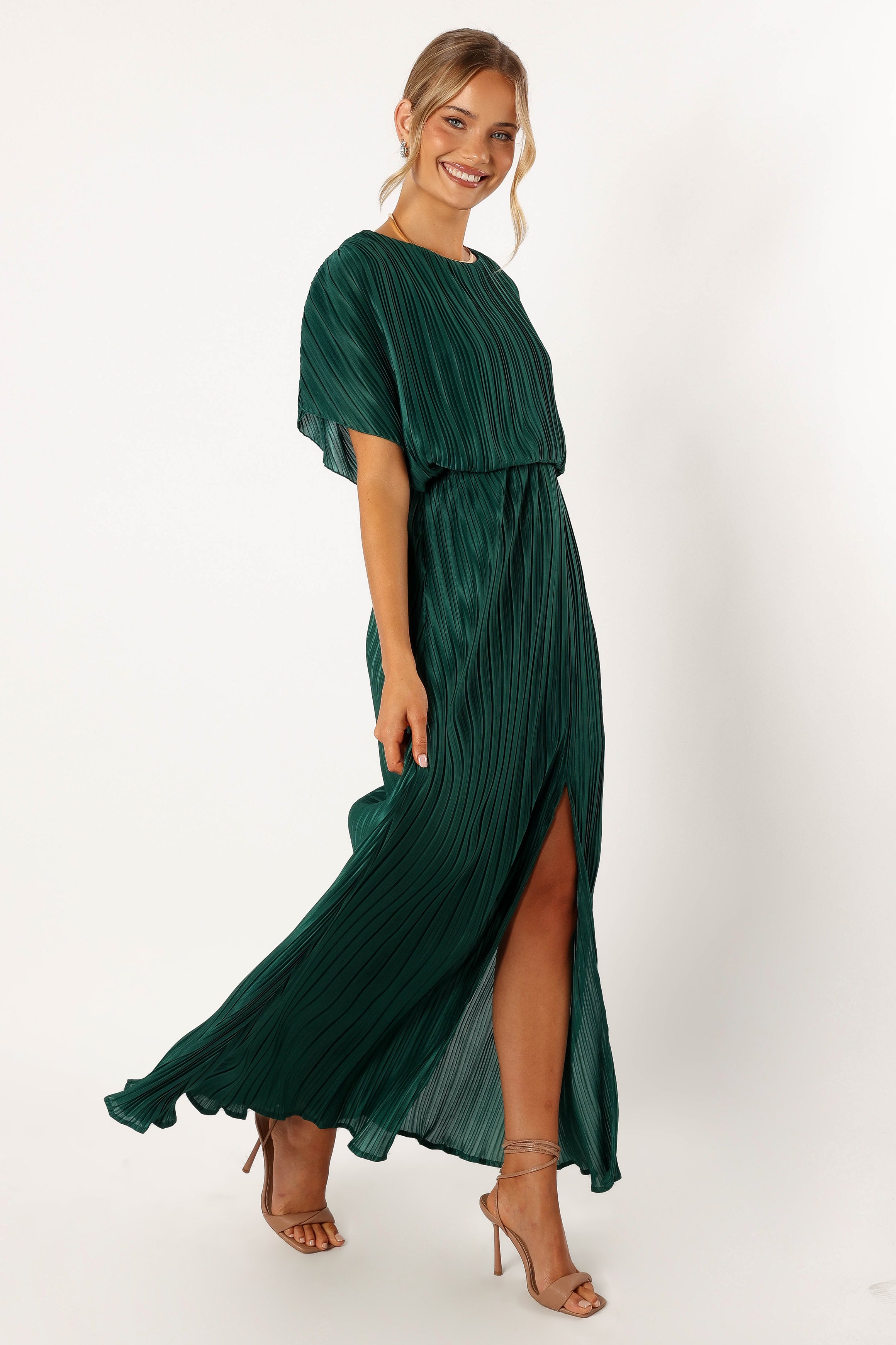 Neville Pleated Maxi Dress - Teal Green