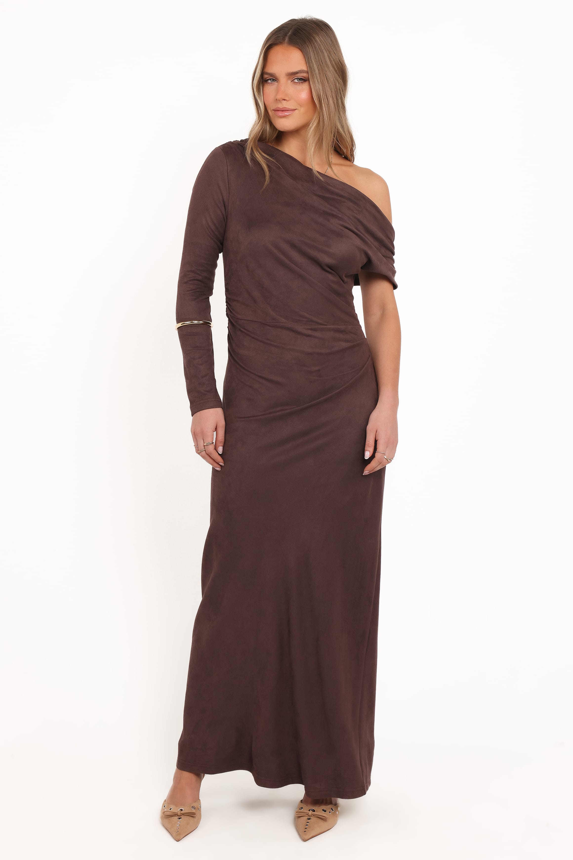 Olympia Off Shoulder Maxi Dress - Chocolate