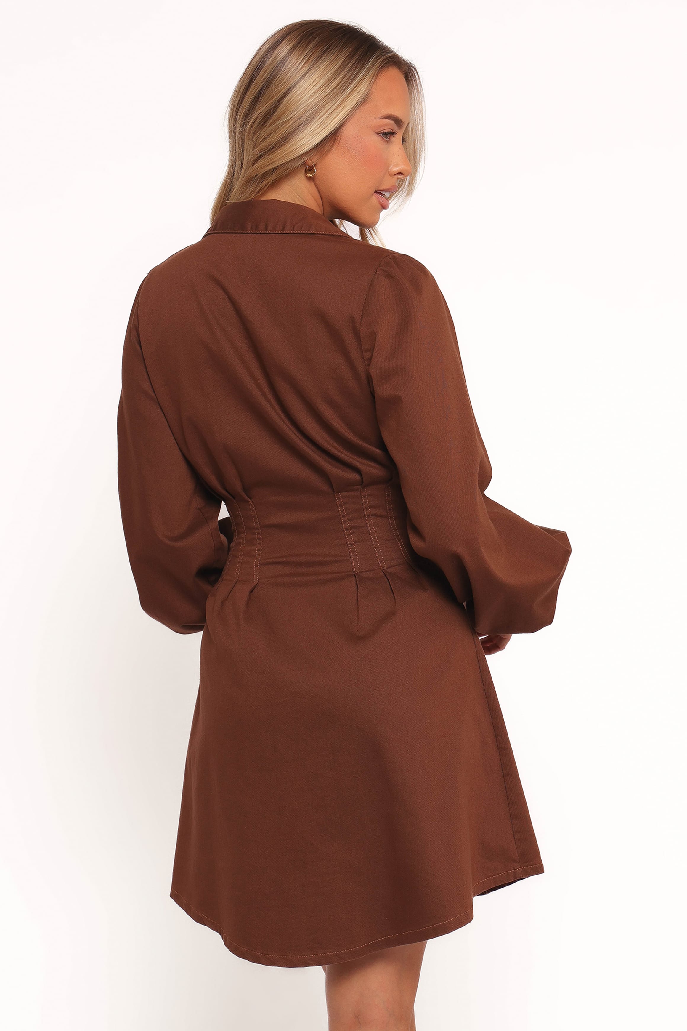 Phoenix Long Sleeve Mini Dress - Brown Denim