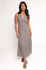 Queenie Midi Dress - Brown Gingham