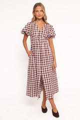 Robinson Maxi Dress - Brown Gingham