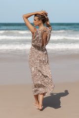 Solange Maxi Dress - Chocolate Brown Print