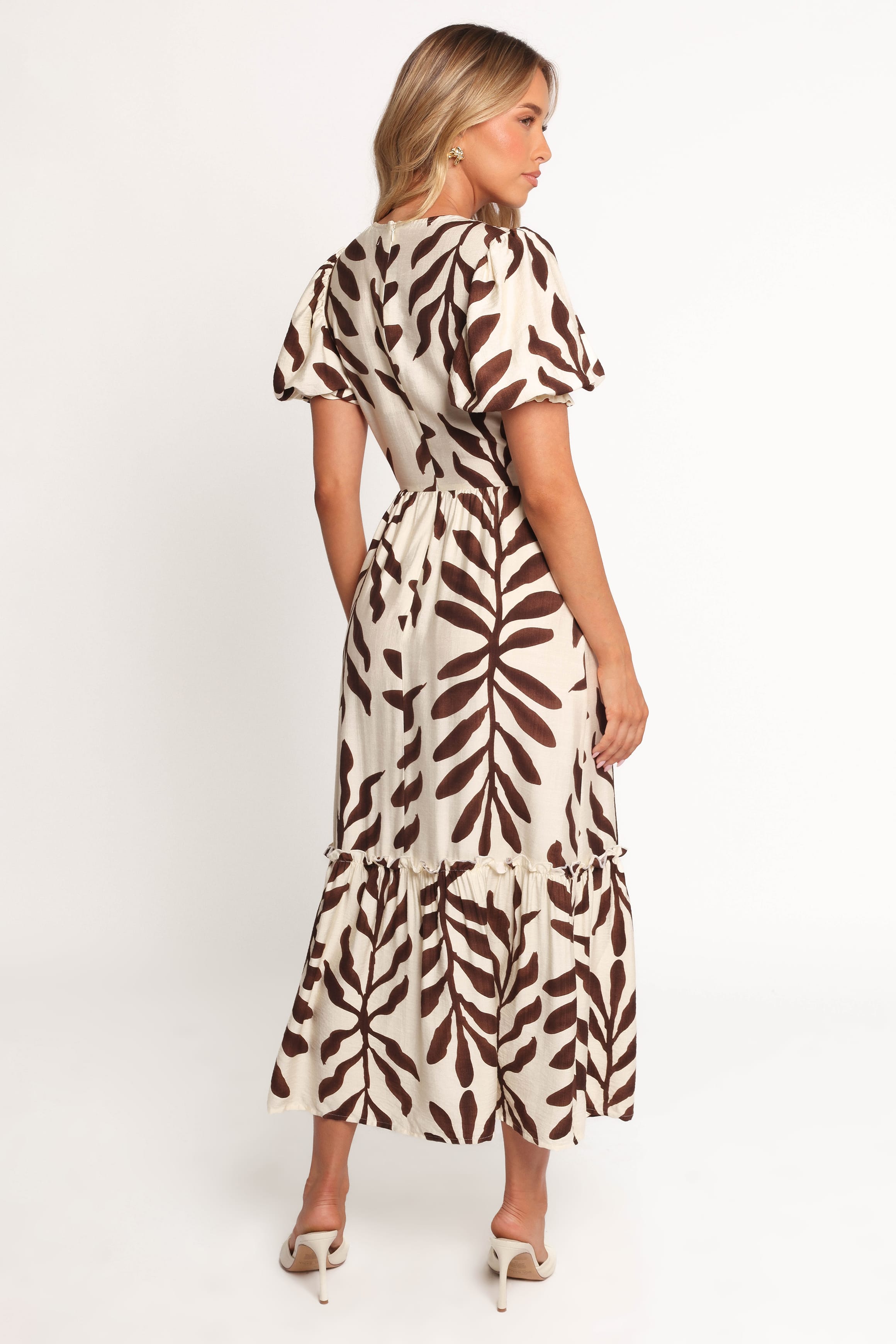Steele Puff Sleeve Midi Dress - Brown Palm