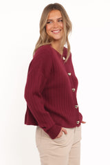 Loulani Heart Button Cardigan - Cherry
