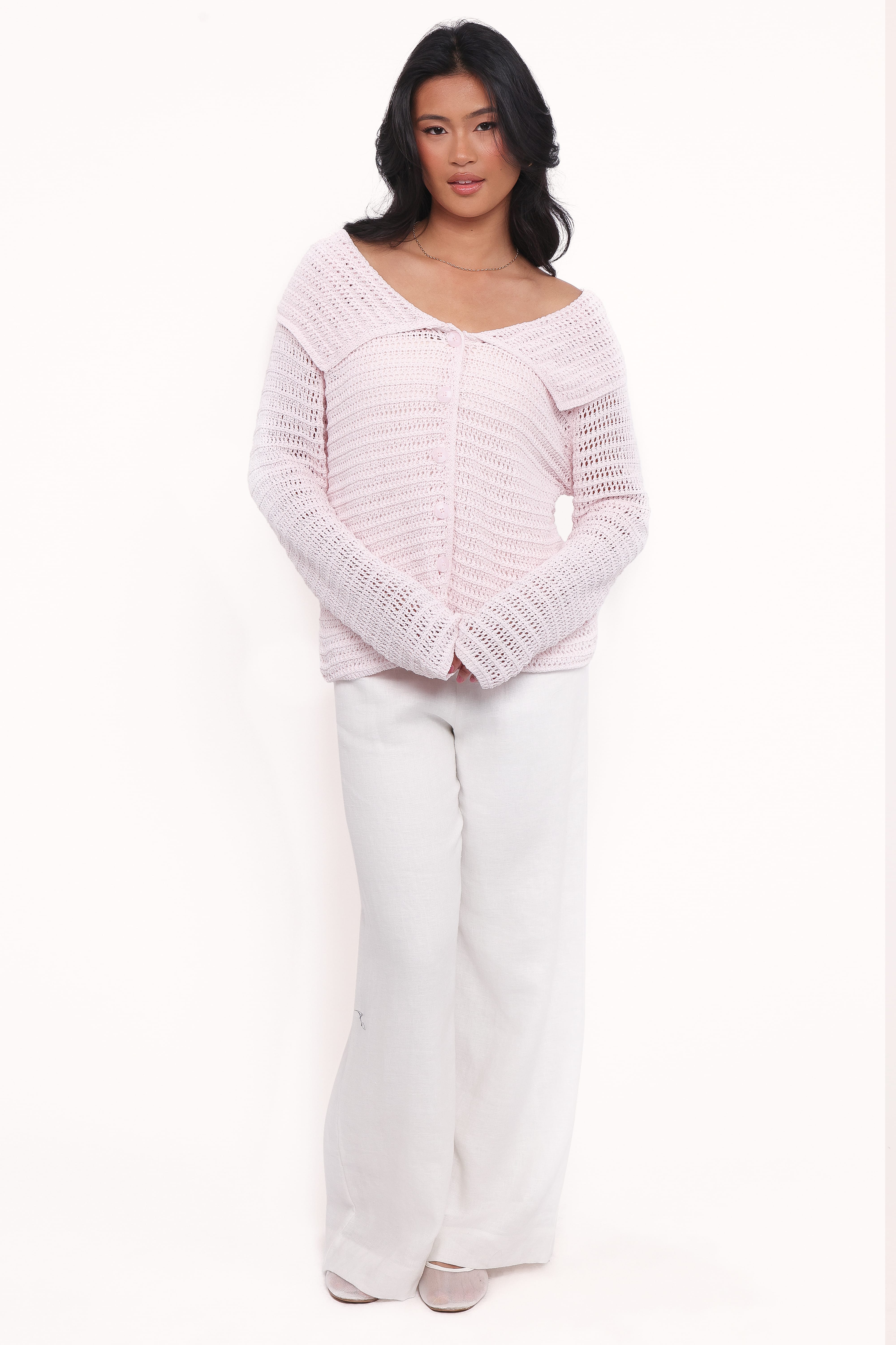 Lyra Large Collar Cardigan - Pale Pink