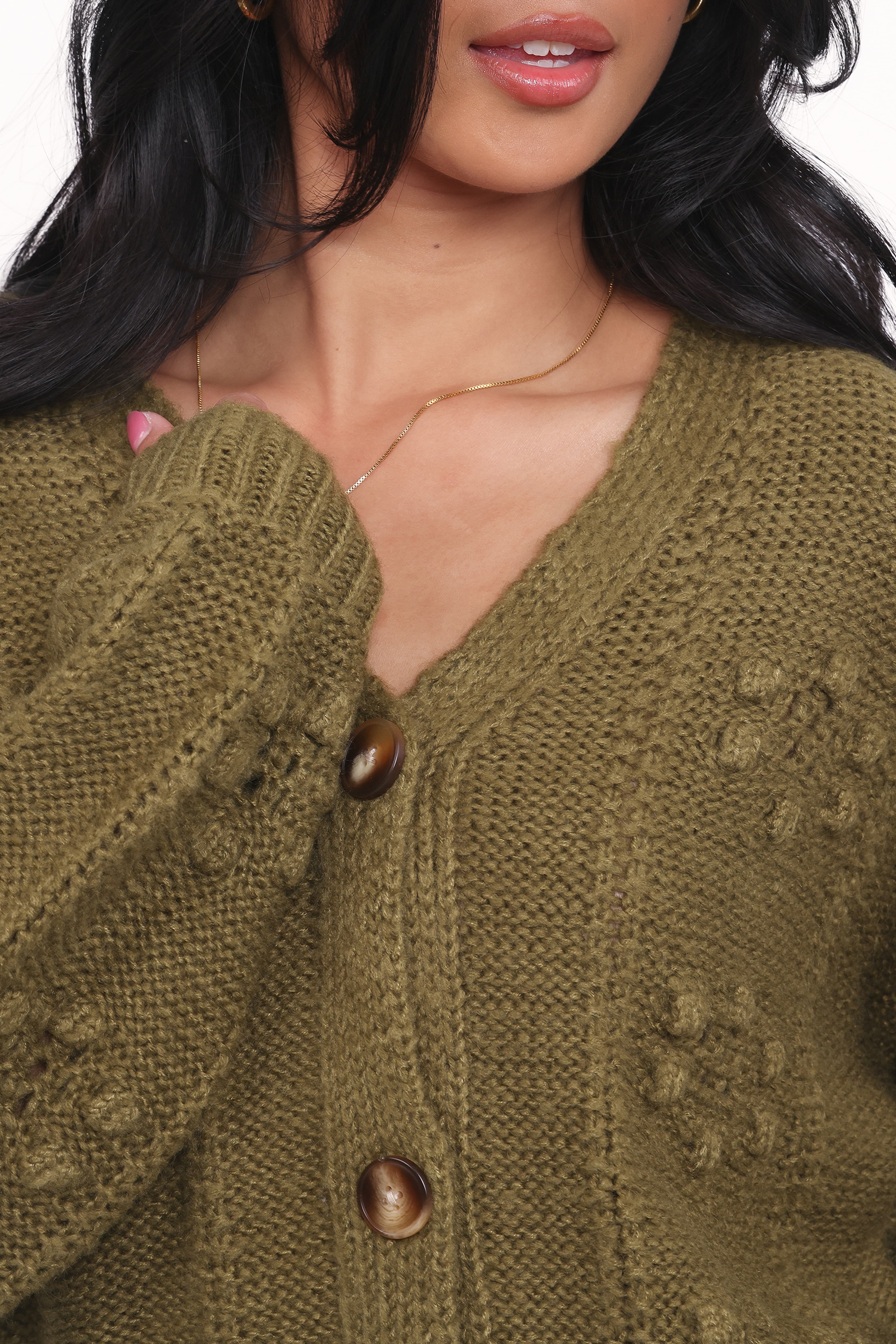 Melody Textured Button Up Cardigan - Olive
