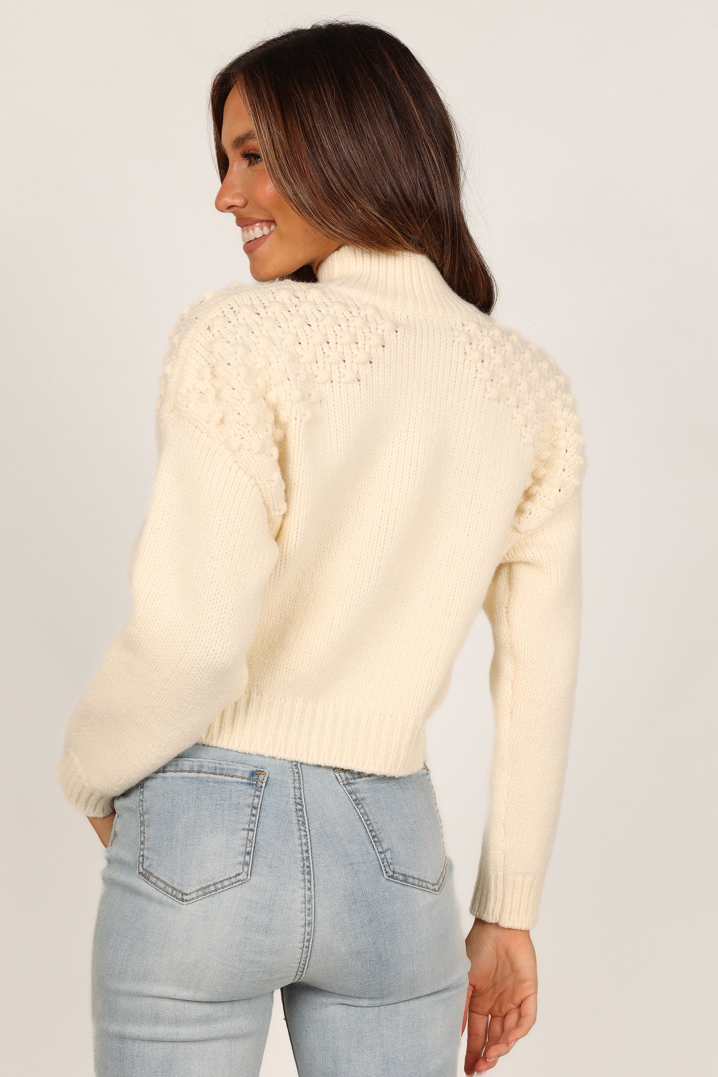 Mia Textured Shoulder Knit Sweater - Cream