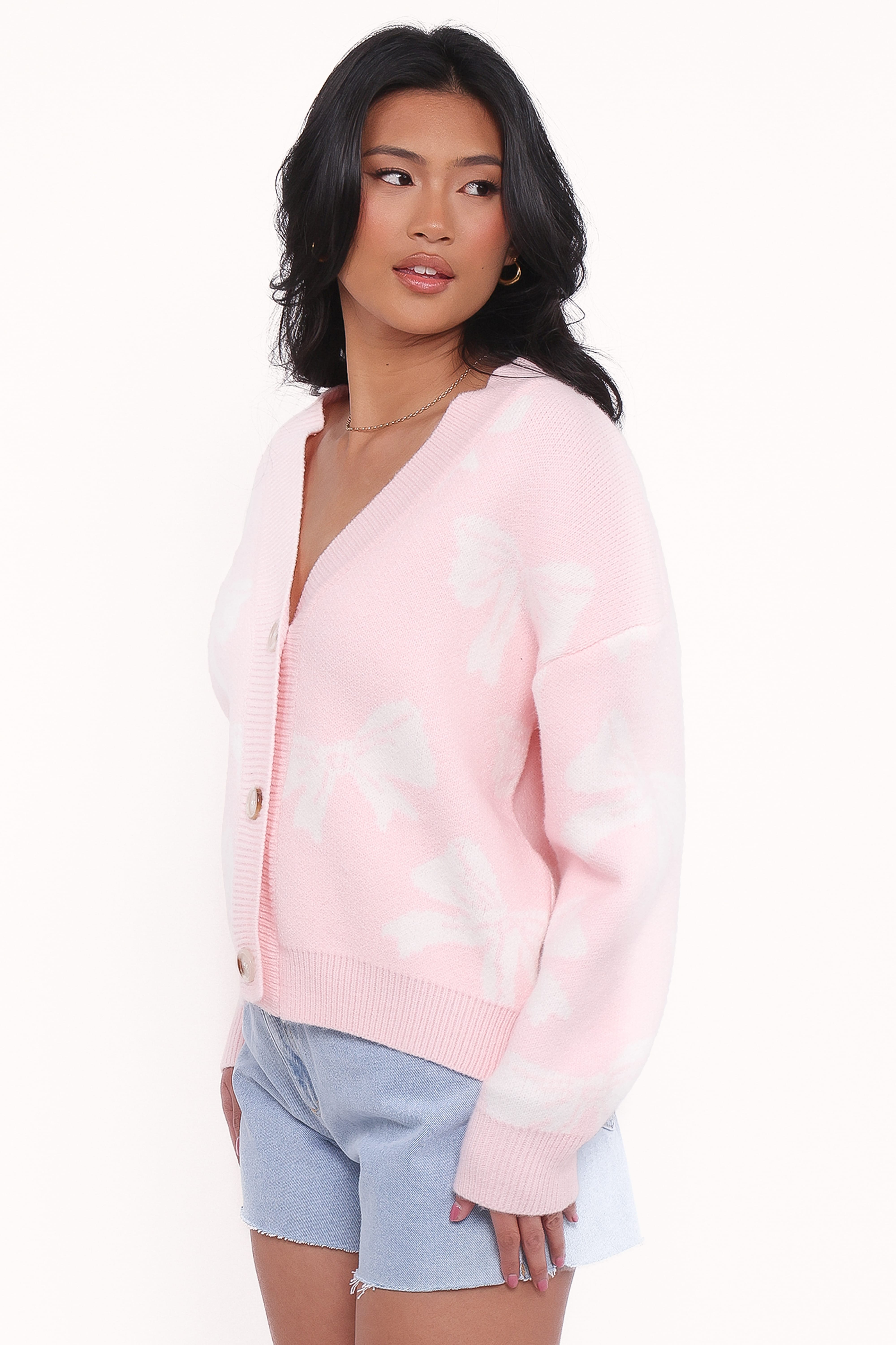 Wrenn Bow Knit Cardigan - Soft Pink