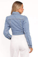 Faven Cropped Denim Jacket - Mid Blue
