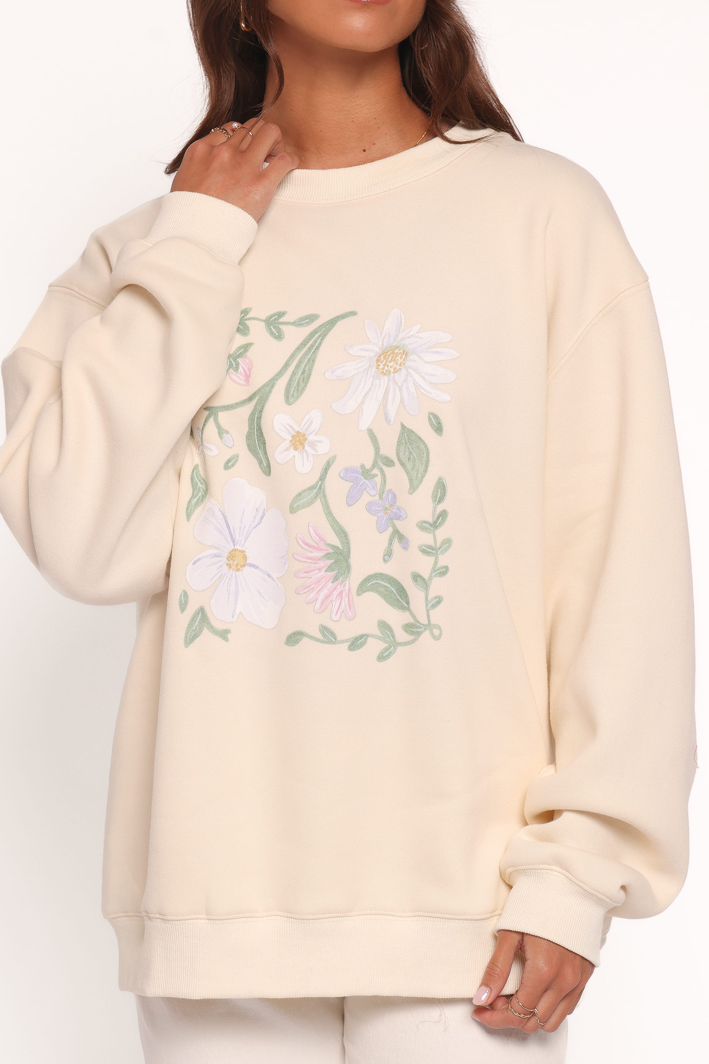Flower Garden Graphic Sweatshirt - Cream
