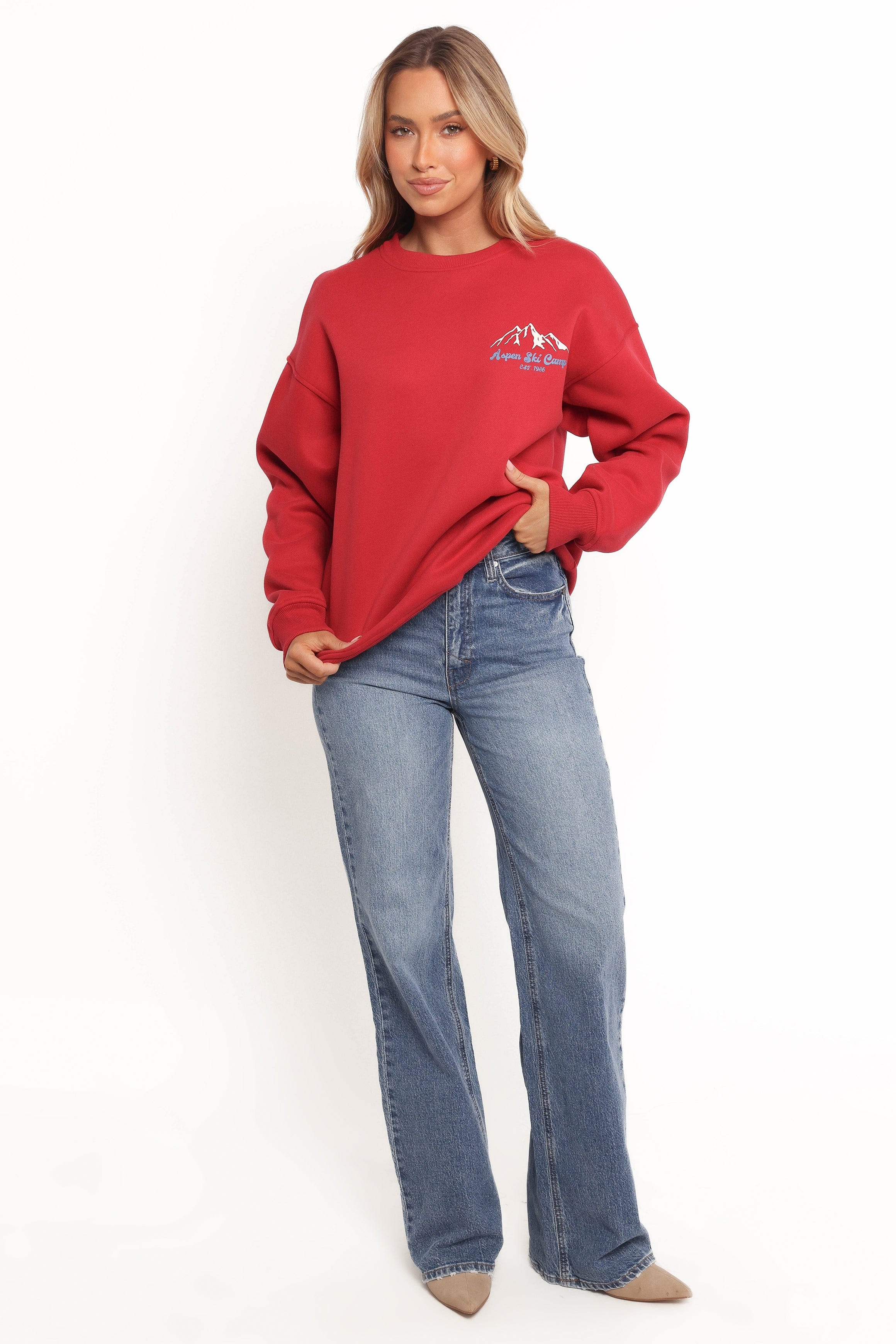 Torie Apres Ski Camp Sweatshirt - Cherry