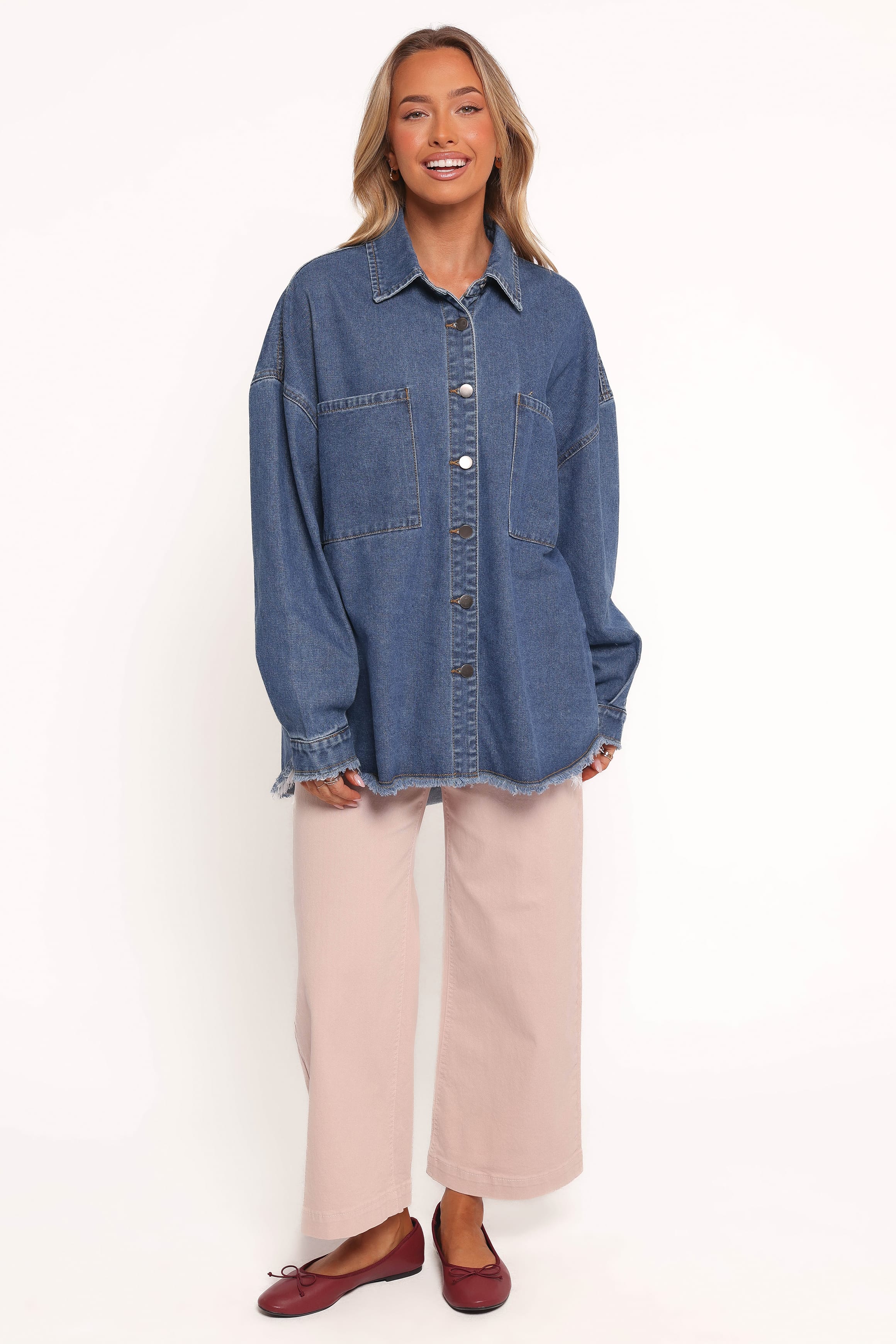 Twiggy Frayed Edge Denim Shacket - Denim