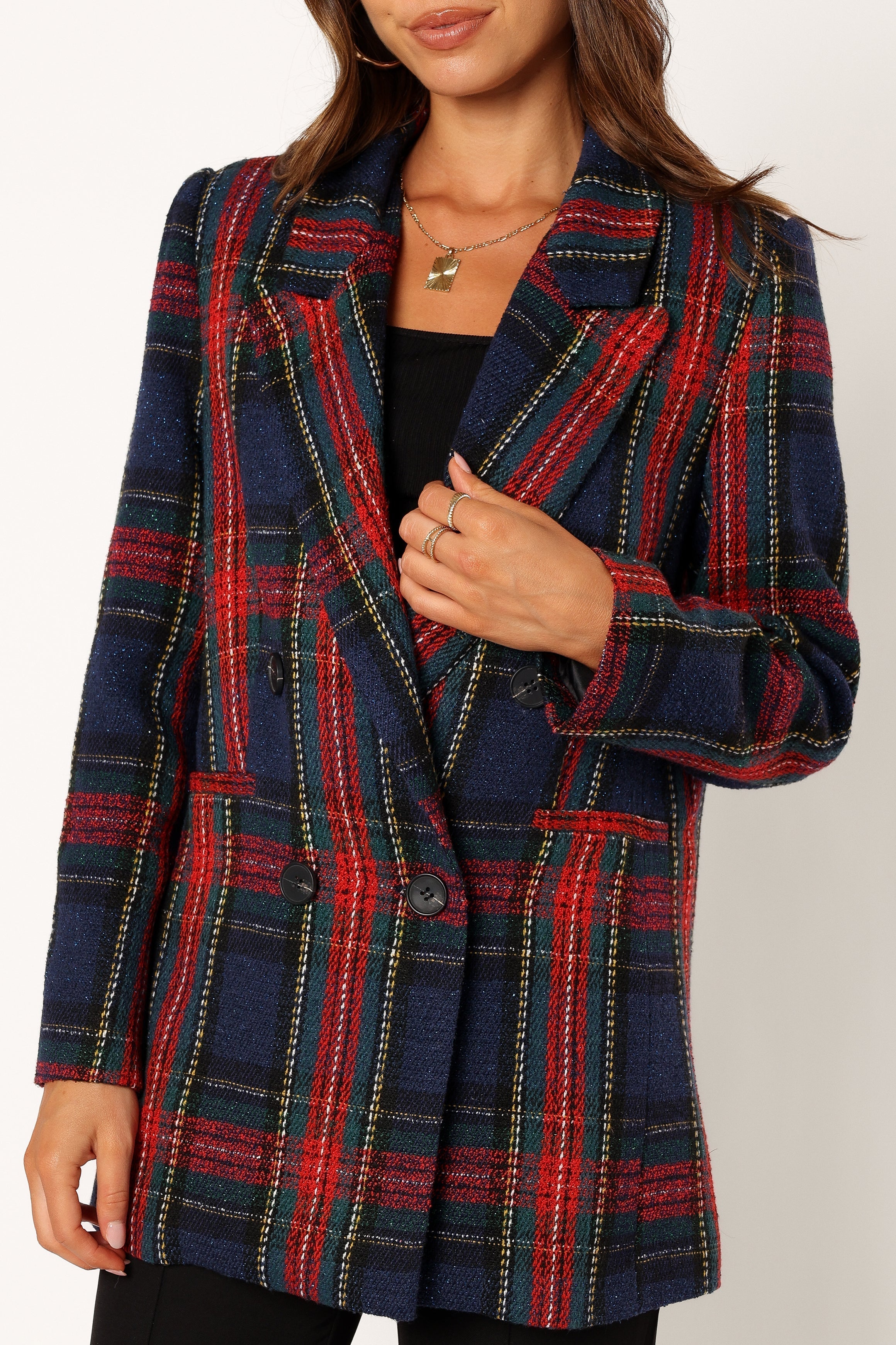 Vivienne Plaid Blazer - Red/Navy Multi