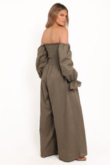 Domenica Shirred Long Sleeve Jumpsuit - Olive