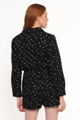 Niqui Long Sleeve Romper - Black Cream