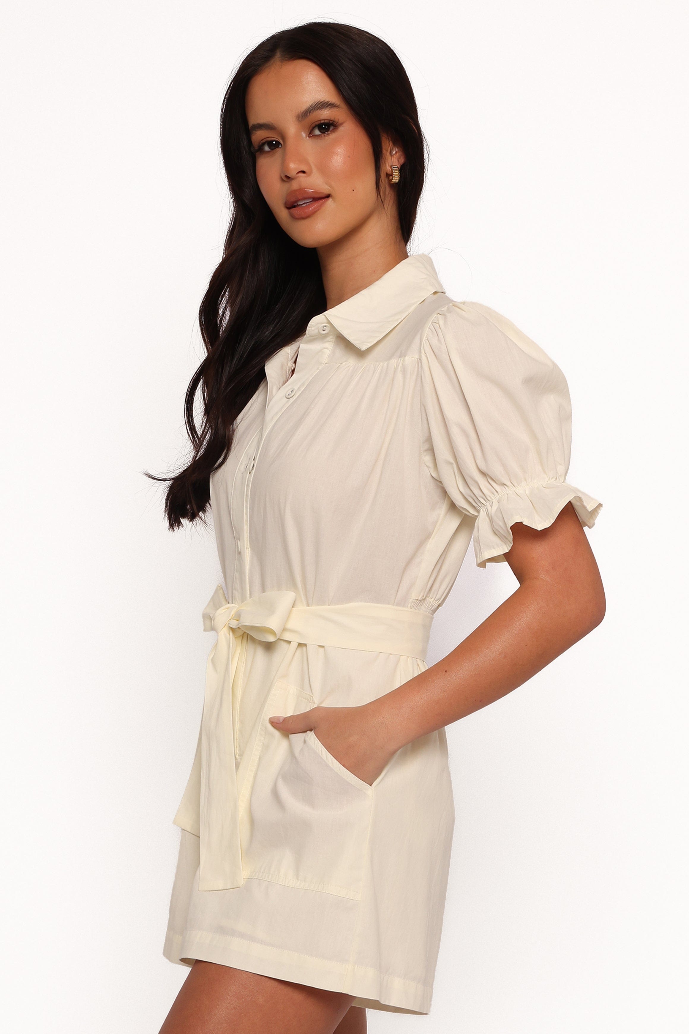 Riley Waist Tie Romper - Cream