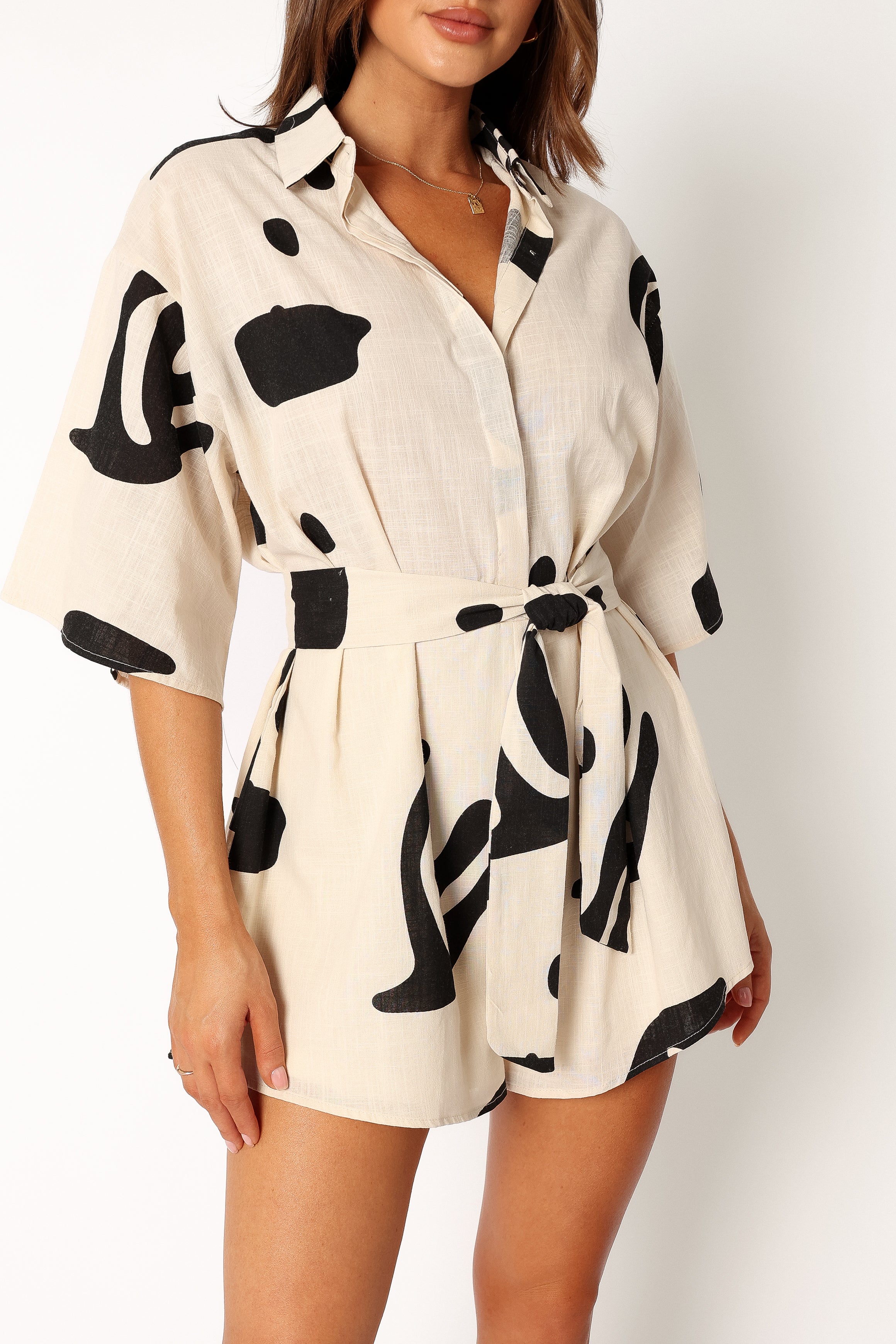 Kellie Romper - Beige Black